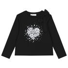 Girls Black Embellished Floral Skirt Set, 2, hi-res