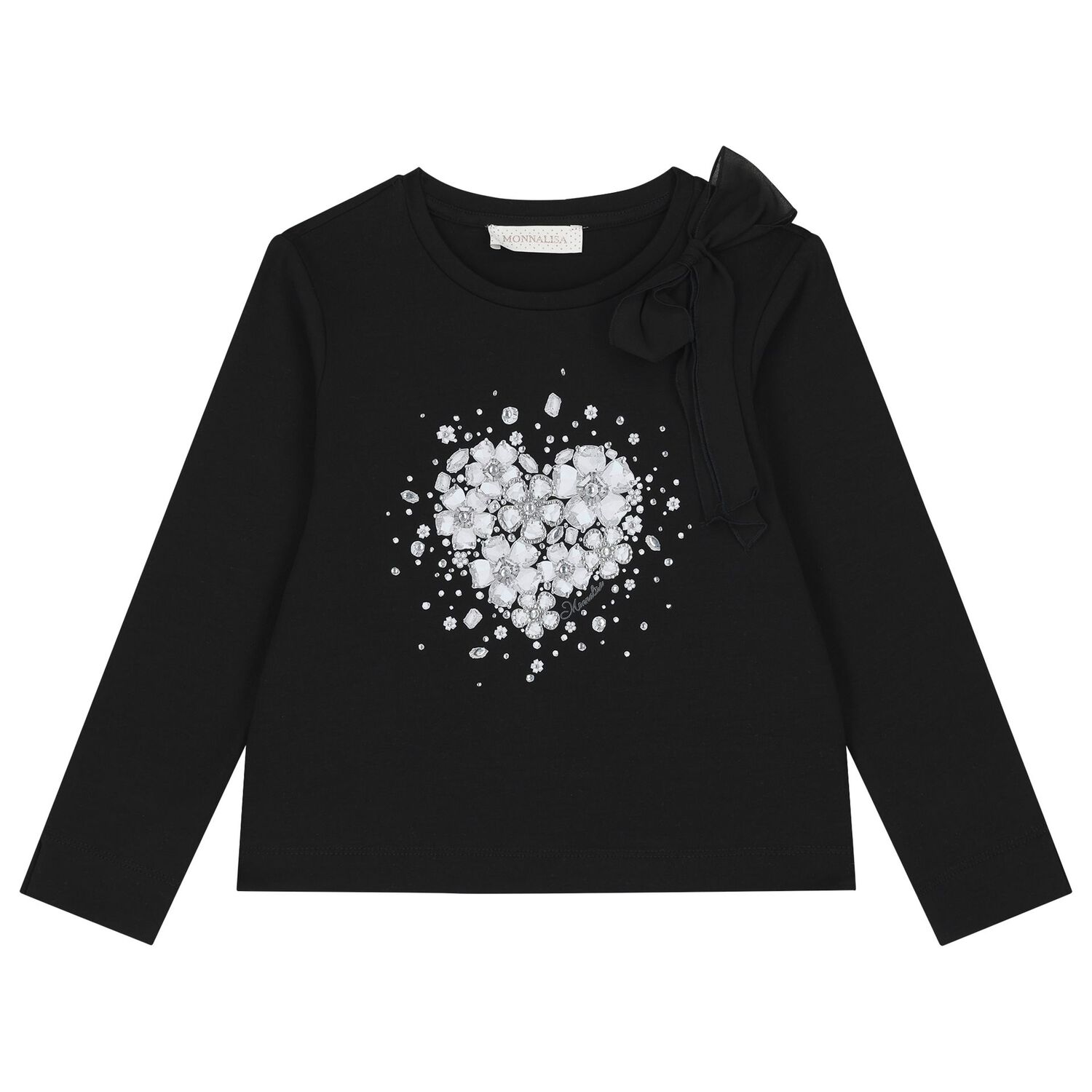 Girls Black Embellished Floral Skirt Set, 2, hi-res