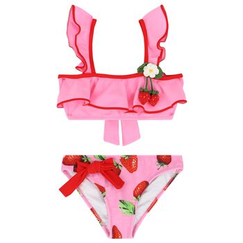 Girls Pink Ruffled Bikini