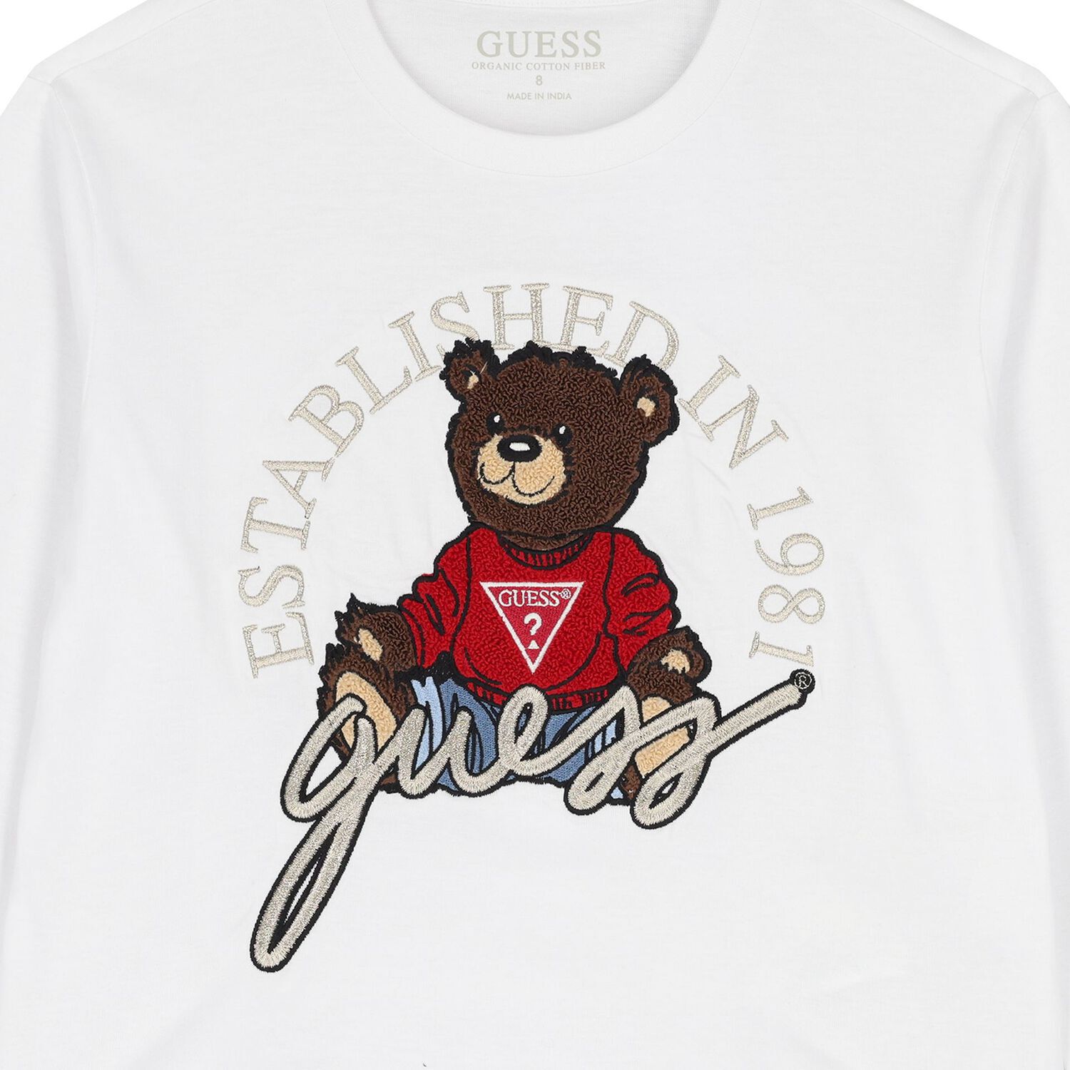 Boys White Teddy Bear Logo Long Sleeve Top, 1, hi-res image number null