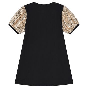 Girls Black & Gold Logo Dress