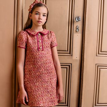 Girls Fuchsia Tweed Dress