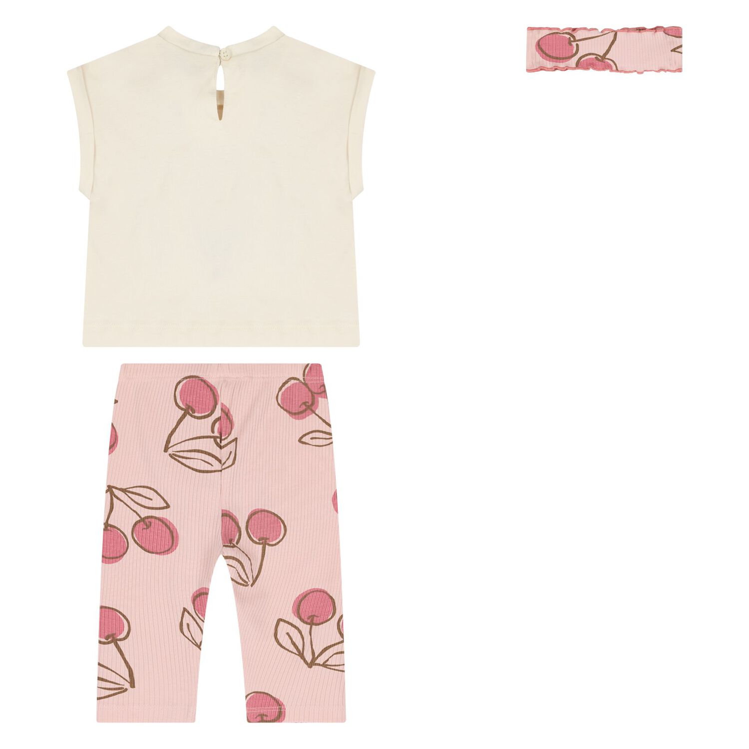 Younger Girls Beige & Pink Cherry Leggings Set, 1, hi-res