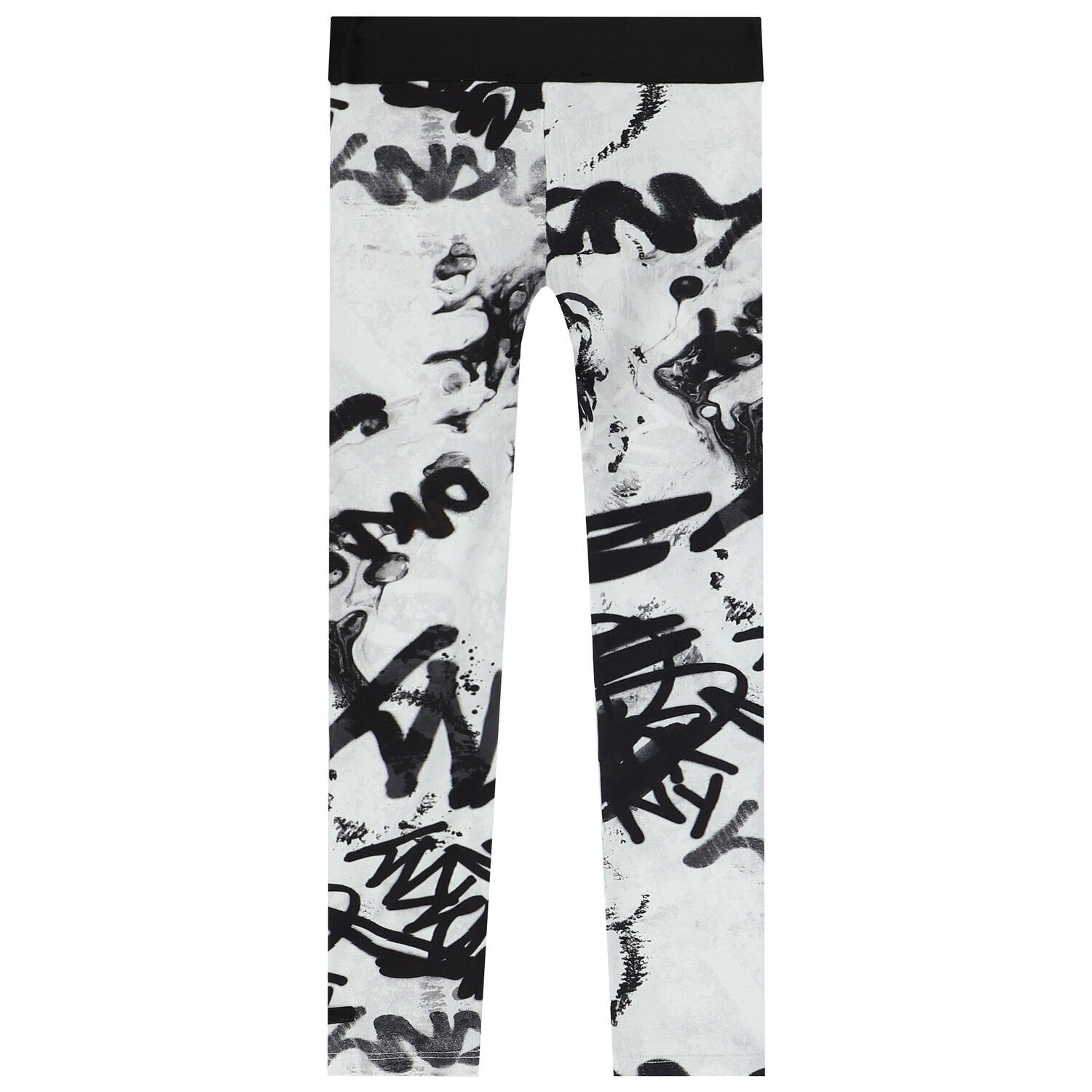 Girls Black & White Graffiti Logo Leggings, 1, hi-res