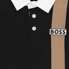 Boys Black Logo Long Sleeve Polo Shirt, 1, hi-res