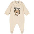 Beige Teddy Bear Logo Babygrow, 1, hi-res