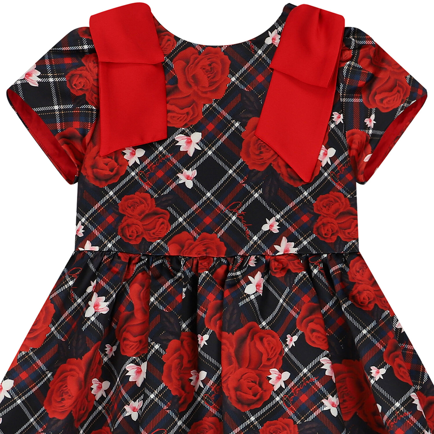 Girls Navy Blue & Red Tartan Dress, 1, hi-res image number null