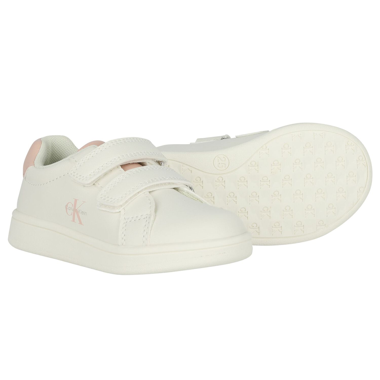 Girls White & Pink Logo Trainers , 1, hi-res