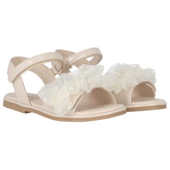 Girls Ivory Tulle Ruffle Sandals