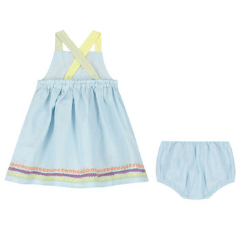 Younger Girls Blue Embroidered Dress Set