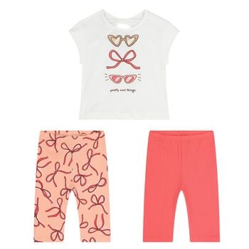 Younger Girls White & Pink Leggings Set