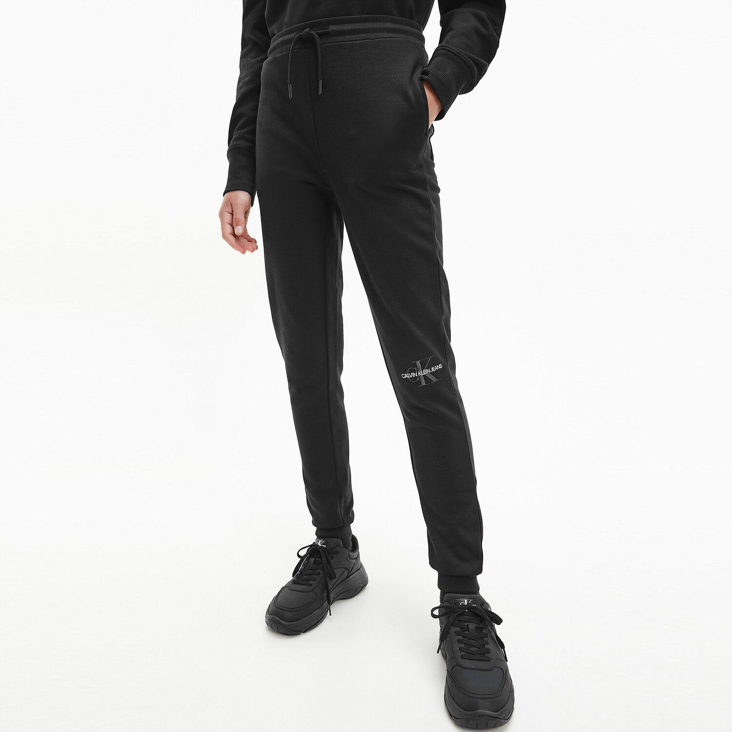 بنطلون رياضي بالشعار باللون الأسود للبنات, 2, hi-res