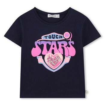 Girls Navy Blue Embellished T-Shirt