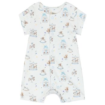 Baby Boys White & Blue Carousel Romper