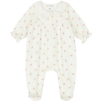 Baby Girls Ivory & Pink Floral Babygrow