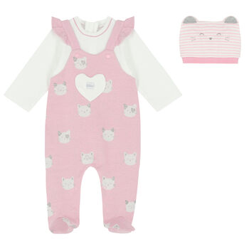 Baby Girls Pink & White Babygrow Set