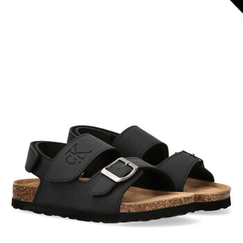 Boys Black Logo Sandals