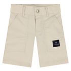 Younger Boys Beige Logo Shorts, 2, hi-res
