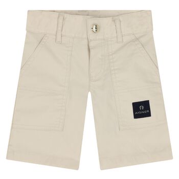 Younger Boys Beige Logo Shorts