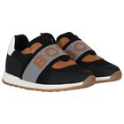 Boys Black Logo Trainers, 1, hi-res