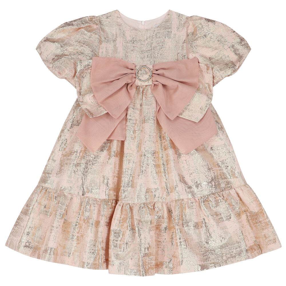 Patachou Girls Pink & Gold Jacquard Bow Dress Junior Couture UAE