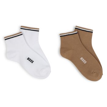 Boys White & Beige Logo Socks ( 2-Pack )