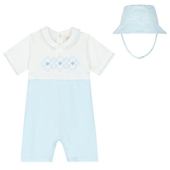 Baby Boys White & Blue Romper Set