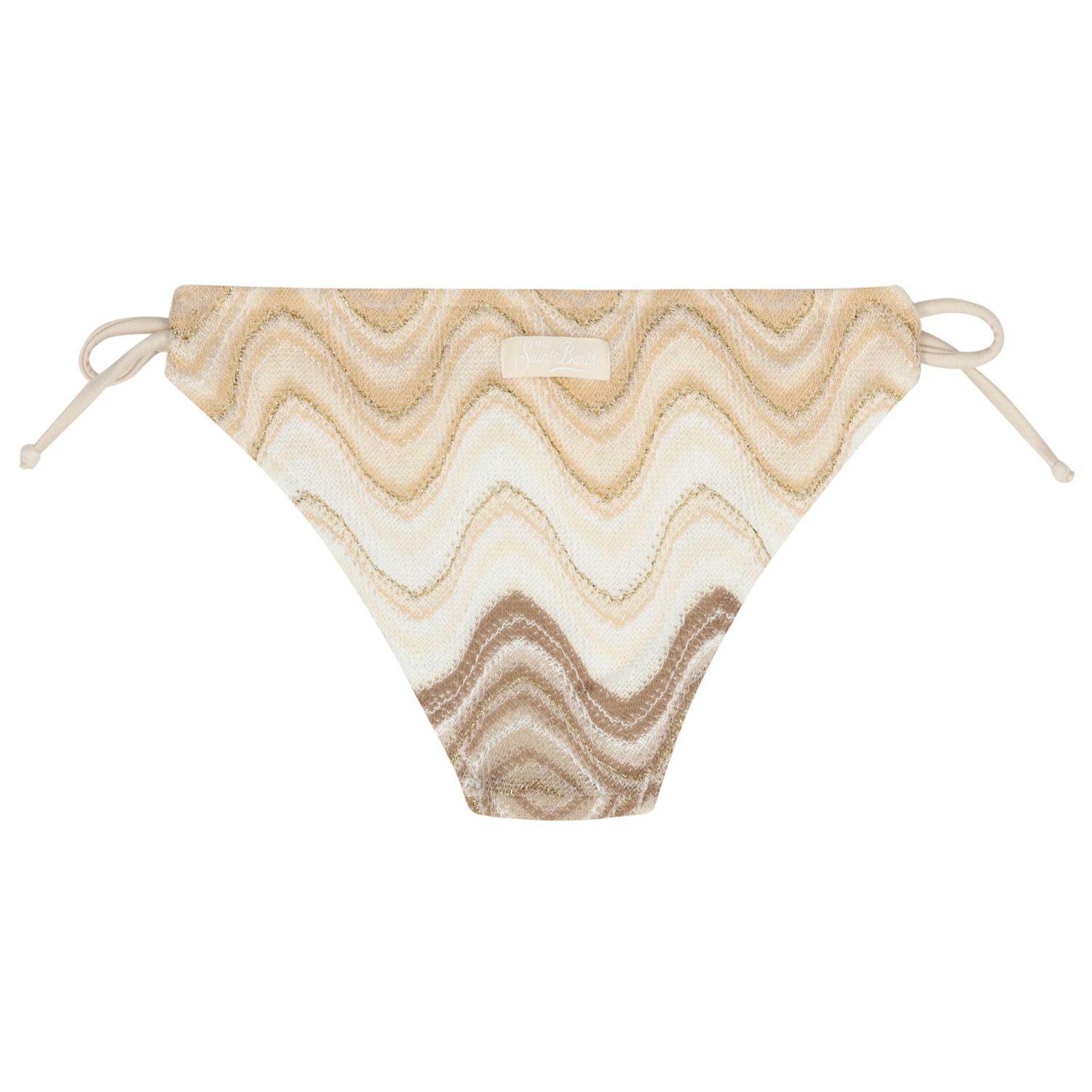 Girls Beige & Gold Striped Bikini, 1, hi-res