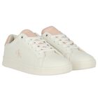 Girls Ivory & Pink Logo Trainers , 1, hi-res
