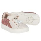 Girls Ivory & Pink Logo Trainers, 1, hi-res