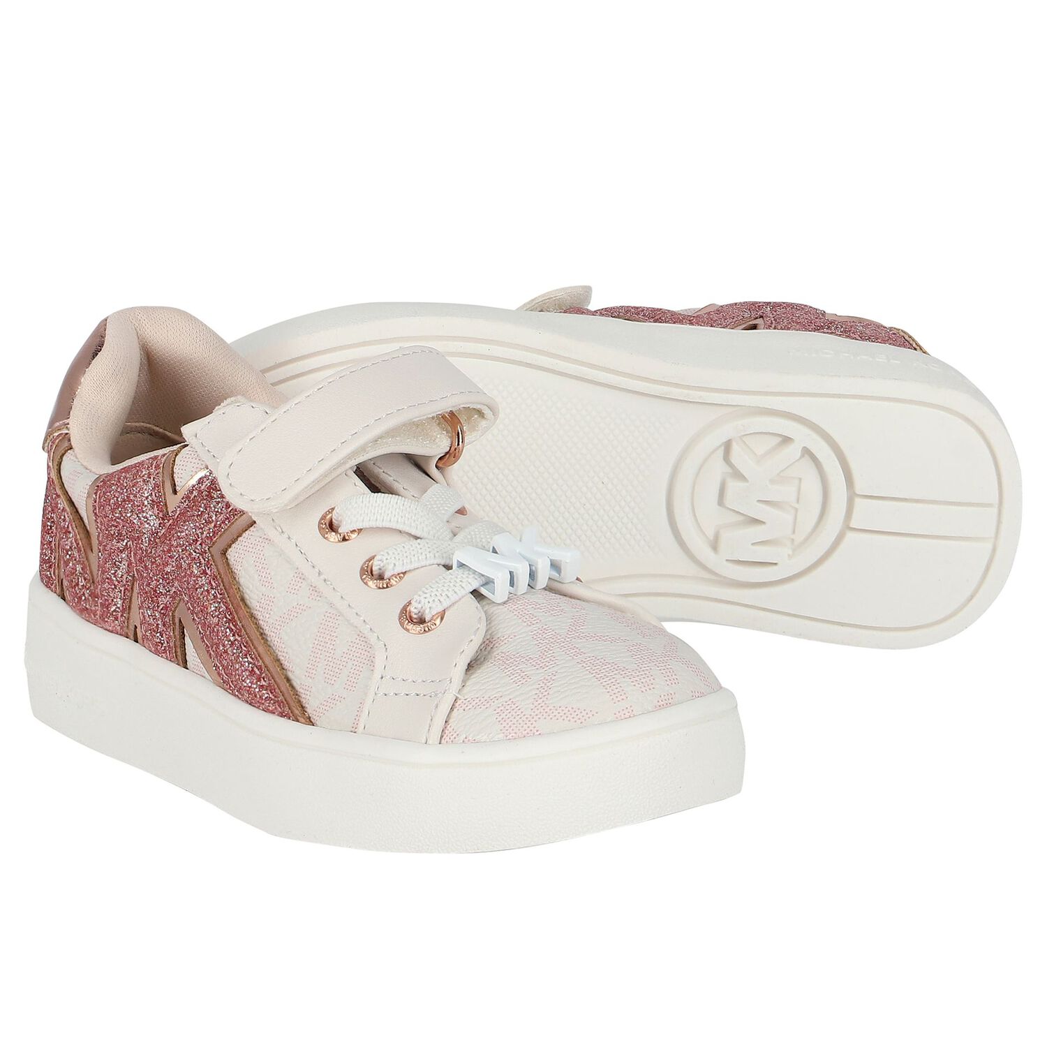 Girls Ivory & Pink Logo Trainers, 1, hi-res