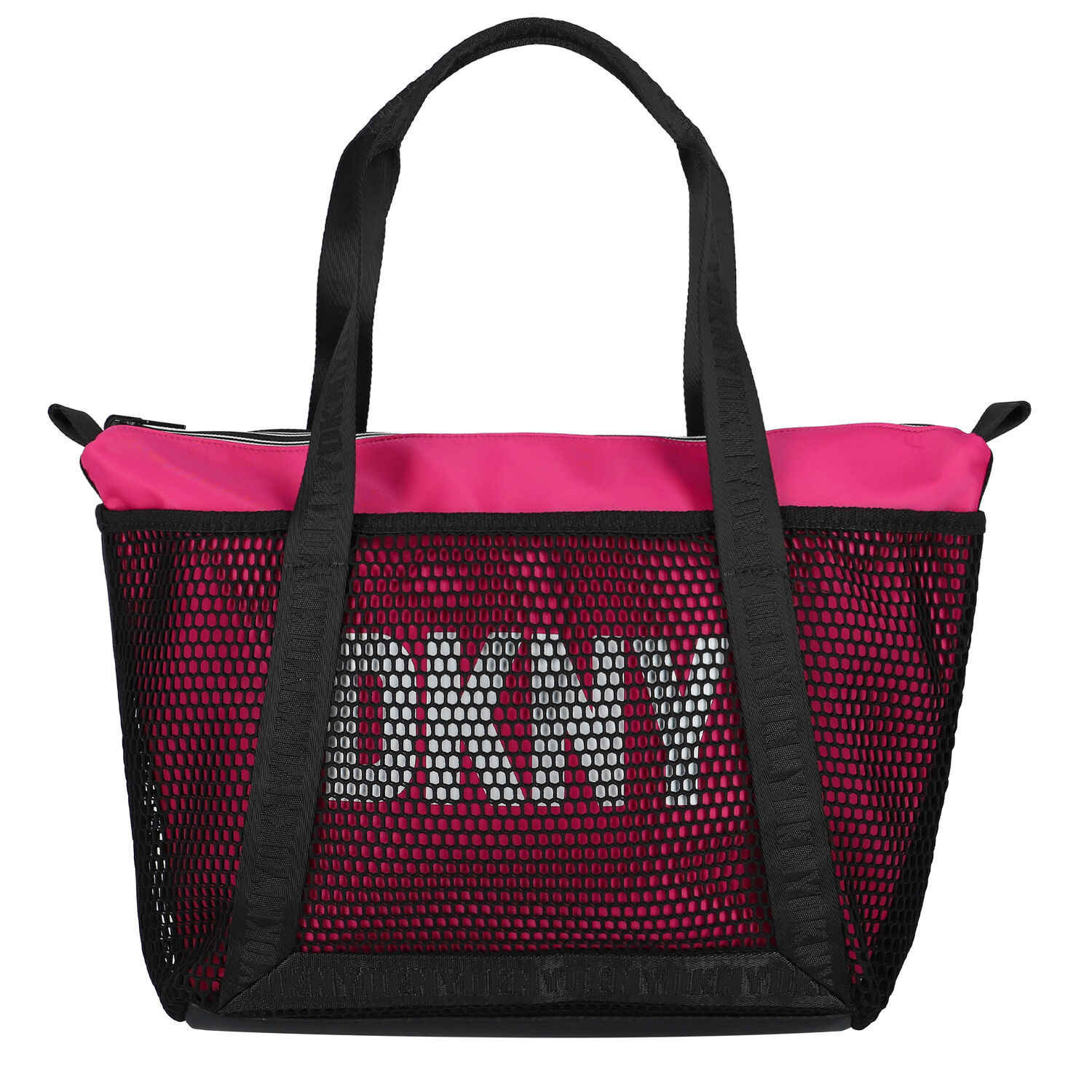 حقيبة كتف بالشعار باللون الاسود والزهرى للبنات, 1, hi-res