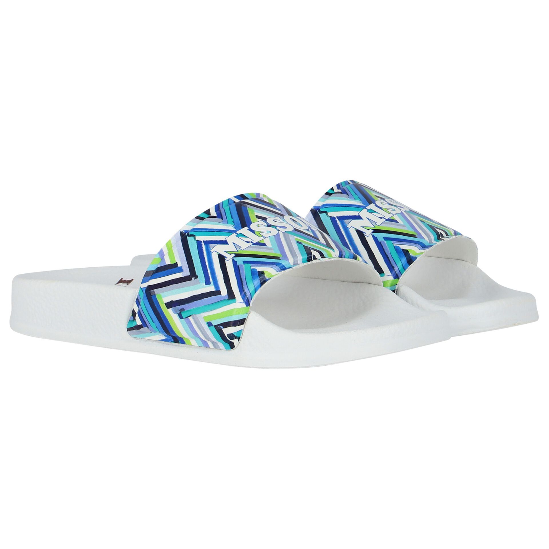 Missoni Kids Blue White Zigzag Striped Sliders Junior Couture UAE