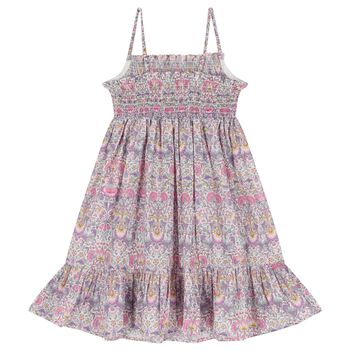 Girls Purple & Pink Floral Smocked Dress