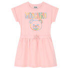 Girls Pink Teddy Logo Dress, 2, hi-res