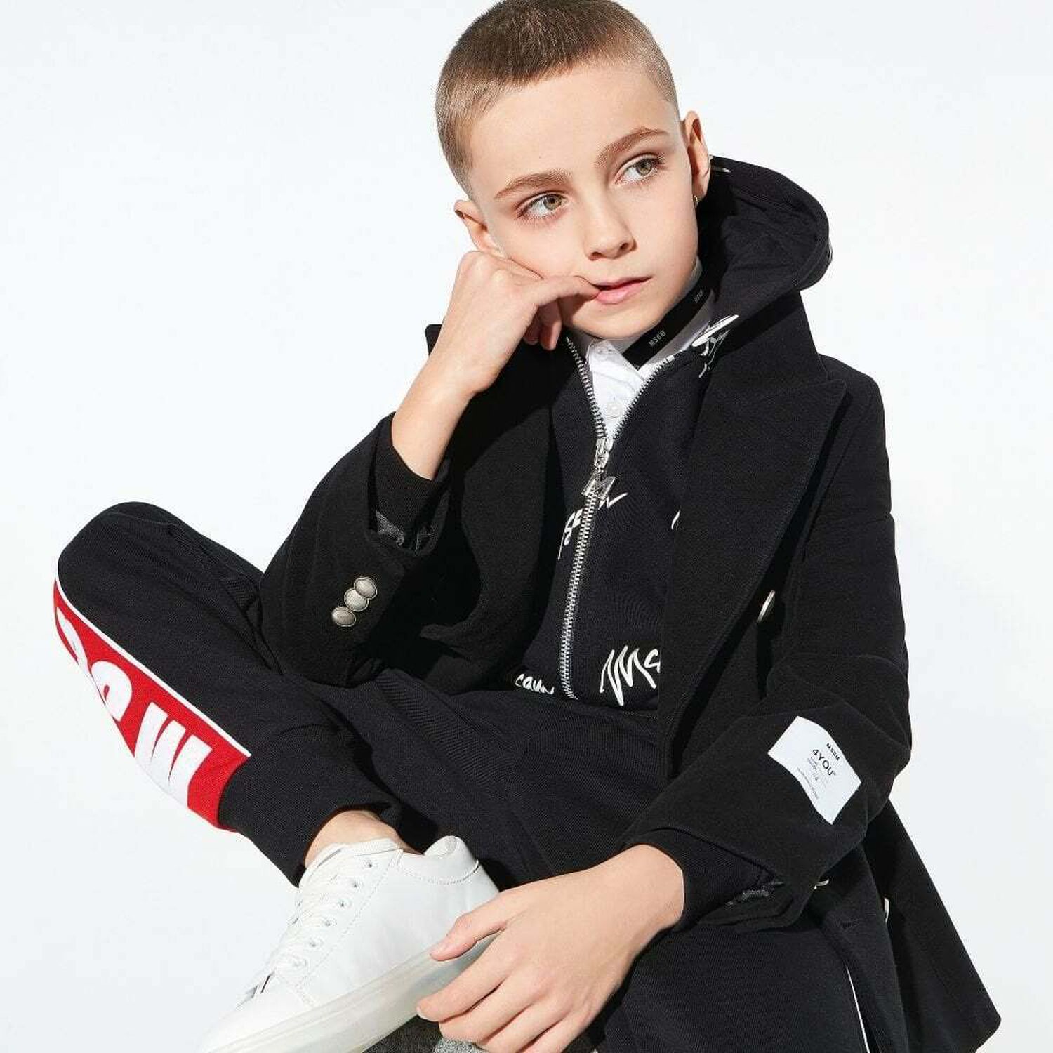 Boys Black Logo Zip Up Top, 1, hi-res image number null