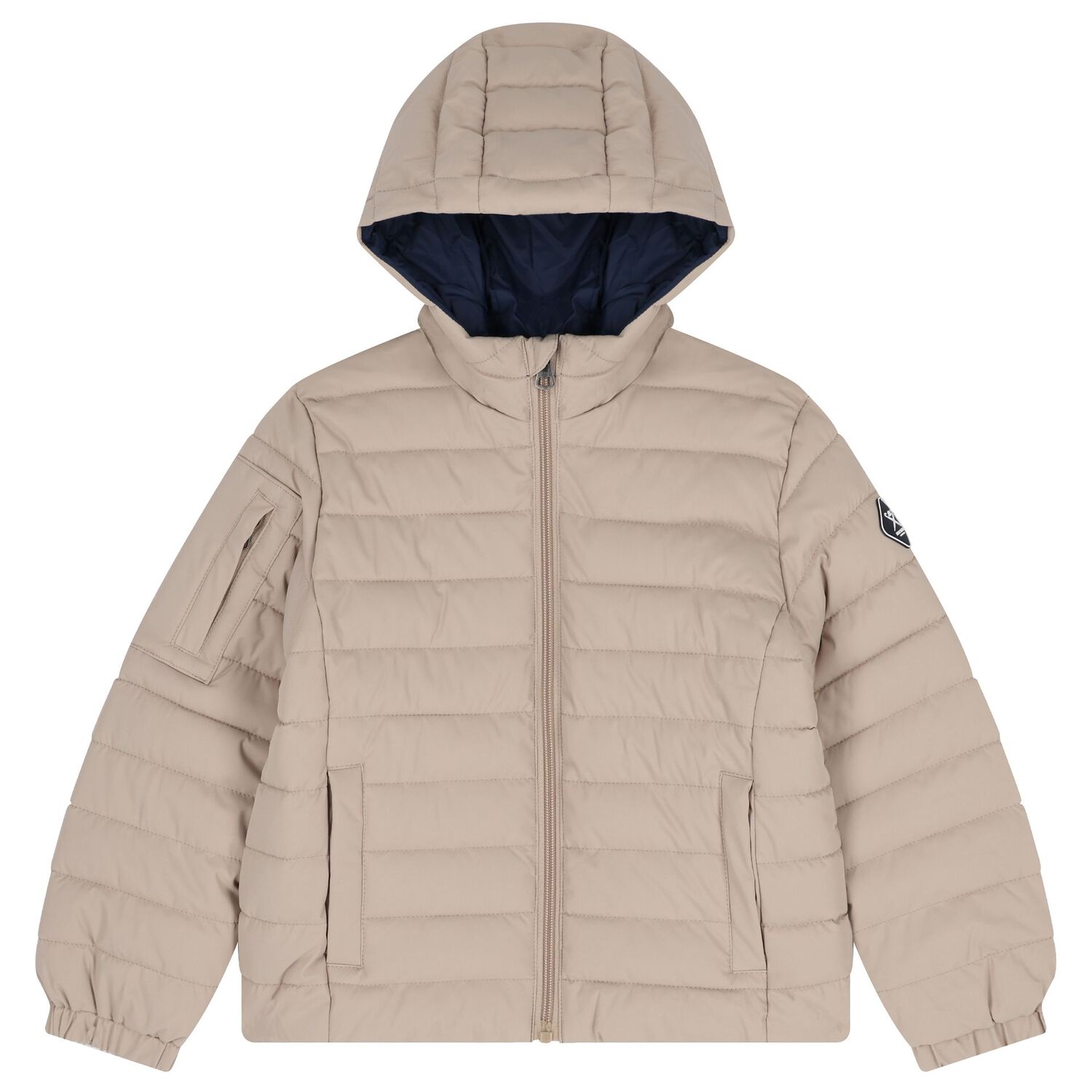 Boys Beige Logo Puffer Jacket, 1, hi-res