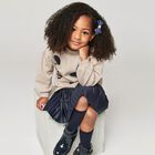 Girls Beige & Navy Blue Dress Set, 1, hi-res
