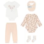 Baby Girls Ivory & Beige Cotton Bodysuit & Pants Gift Set, 1, hi-res