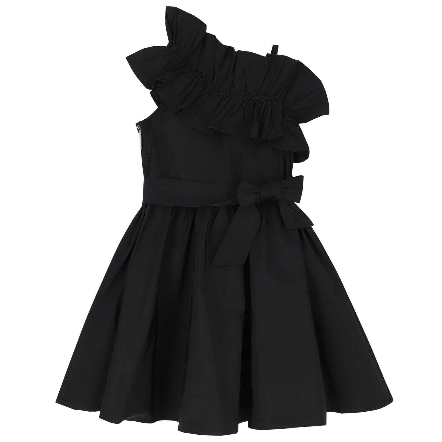 Girls Black Ruffle Dress, 1, hi-res
