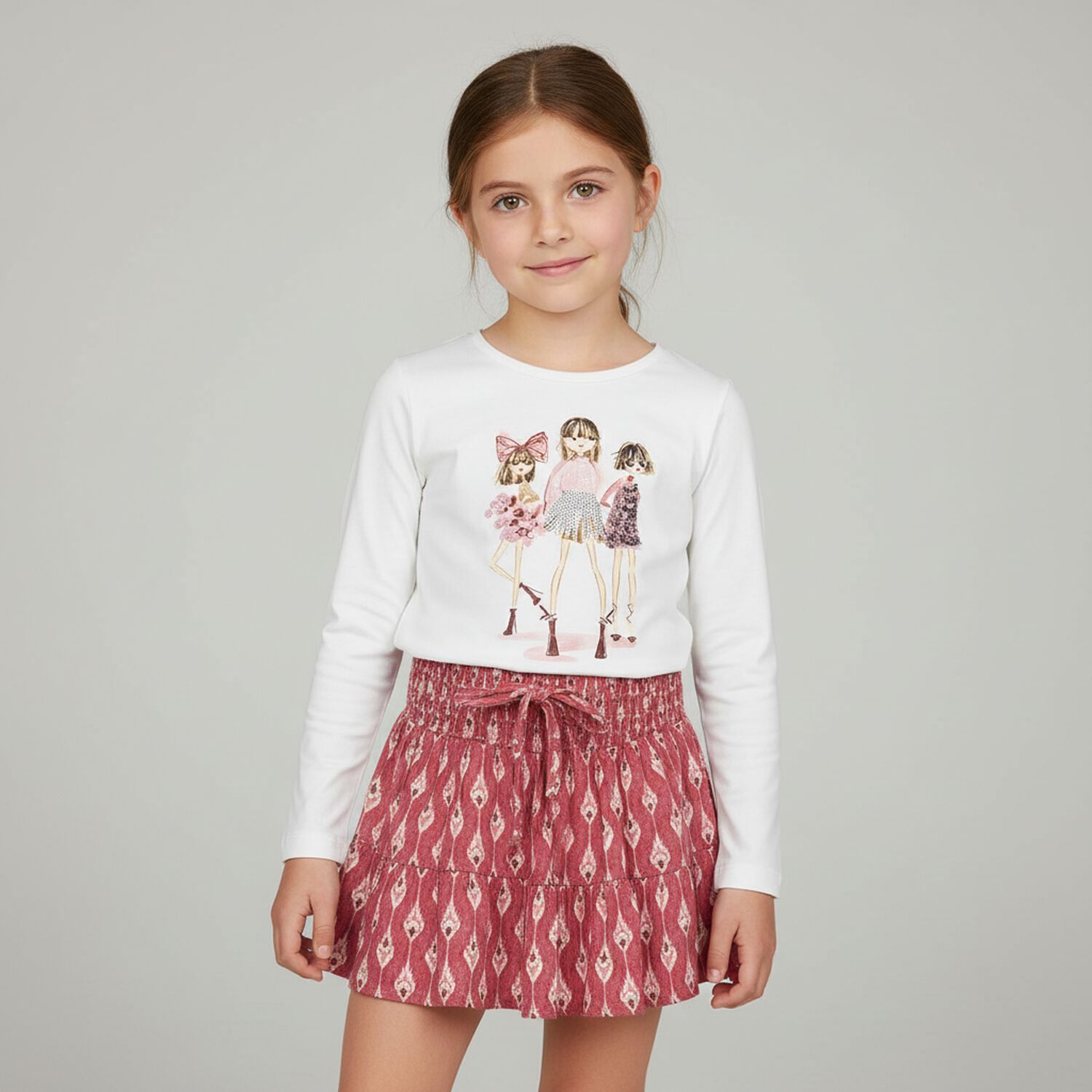 Girls White Dolls Long Sleeve Top, 3, hi-res