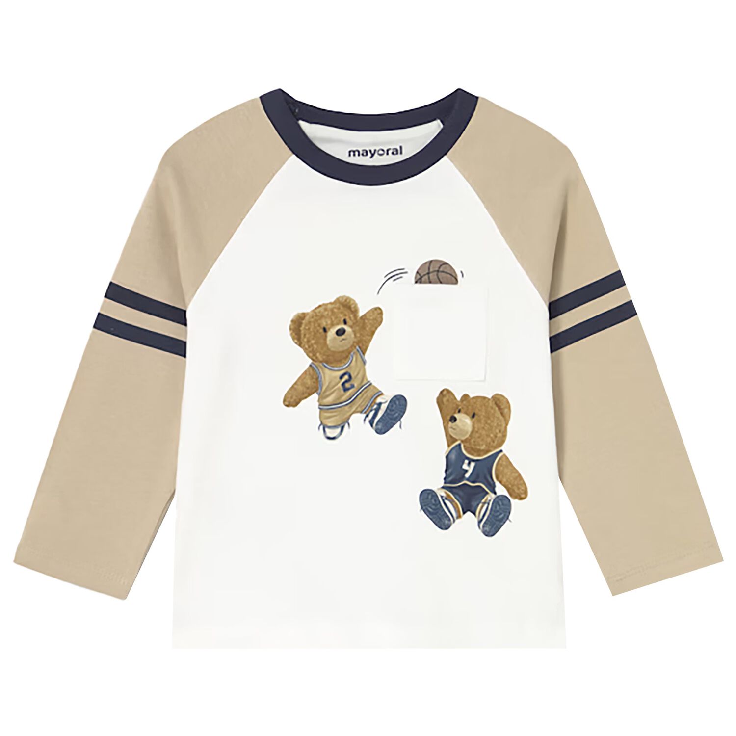 Younger Boys Ivory & Beige Teddy Bear Long Sleeve Top, 2, hi-res