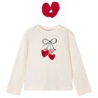 طقم بناتي عاجيّ بأكمام طويلة وربطة شعر, 2, hi-res