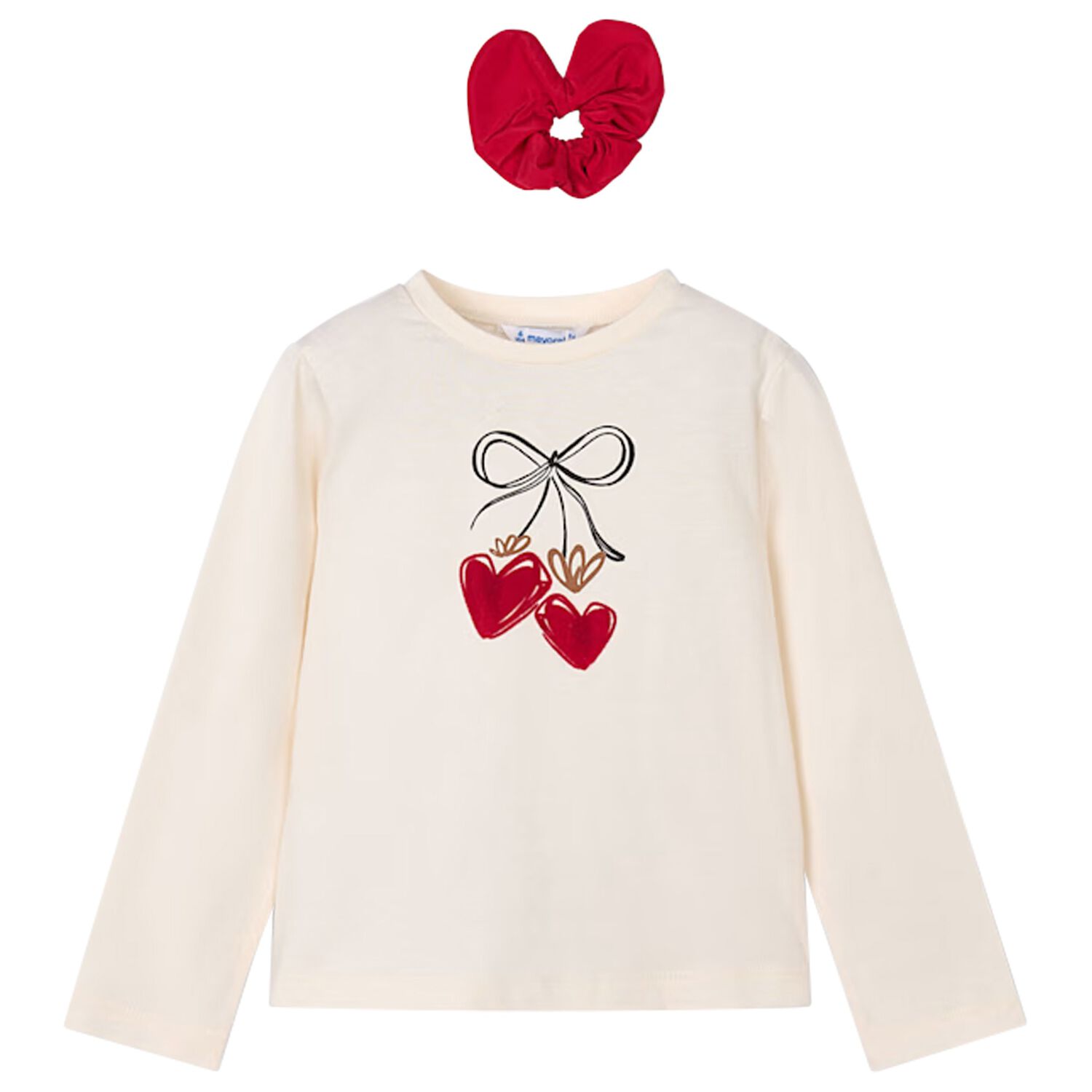 طقم بناتي عاجيّ بأكمام طويلة وربطة شعر, 2, hi-res