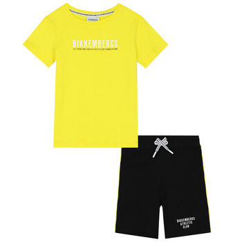 Boys Yellow & Black Logo Short Set