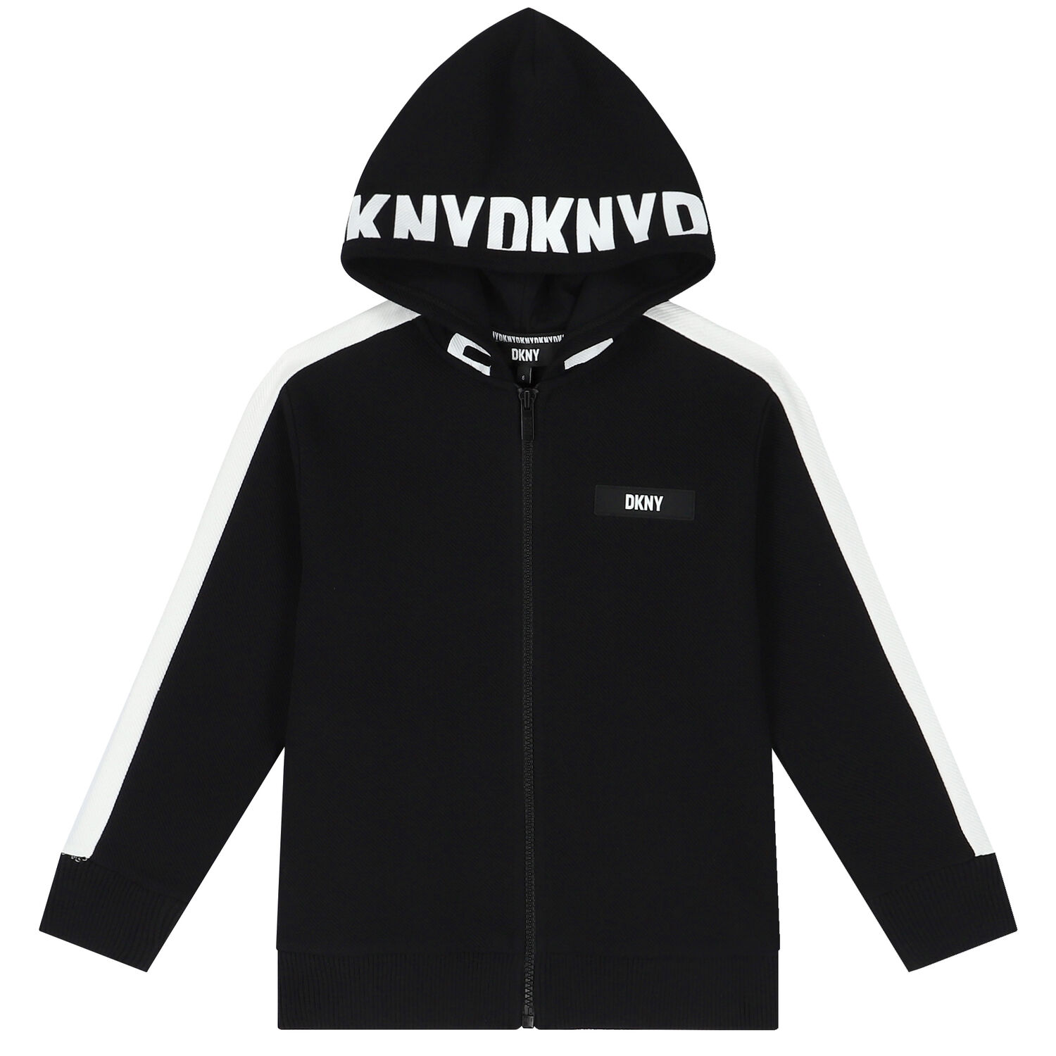 Black & White Logo Hooded Zip Up Top, 1, hi-res