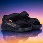 Boys Black Logo Sandals, 1, hi-res