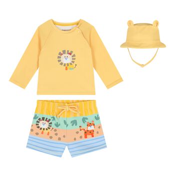 طقم شورت سباحه للأولاد الرضع  باللون الاصفر 