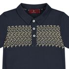 Boys Navy Blue & Gold Logo Polo Shirt, 2, hi-res