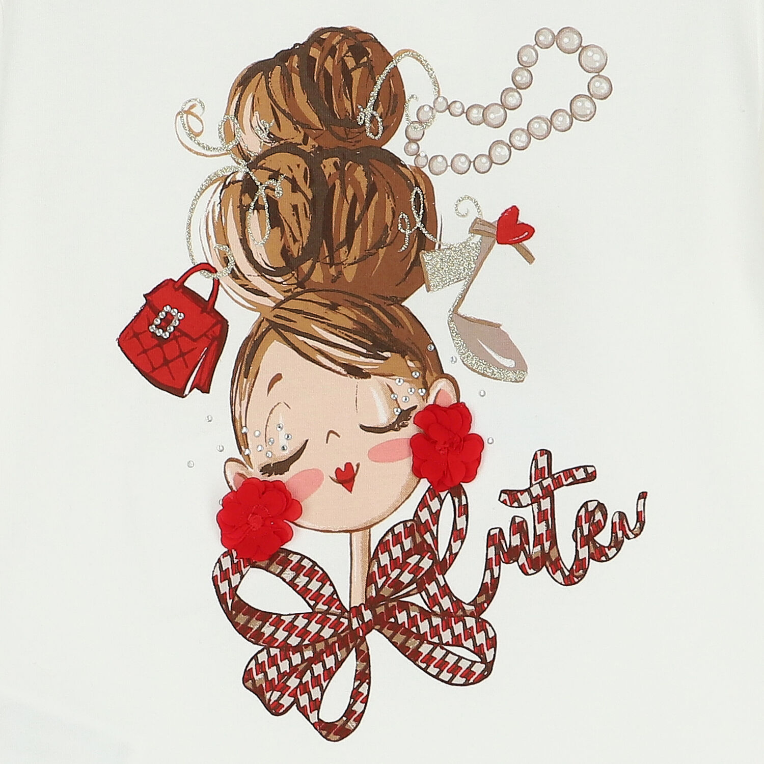 توب بنات بأكمام باللون العاجي, 3, hi-res